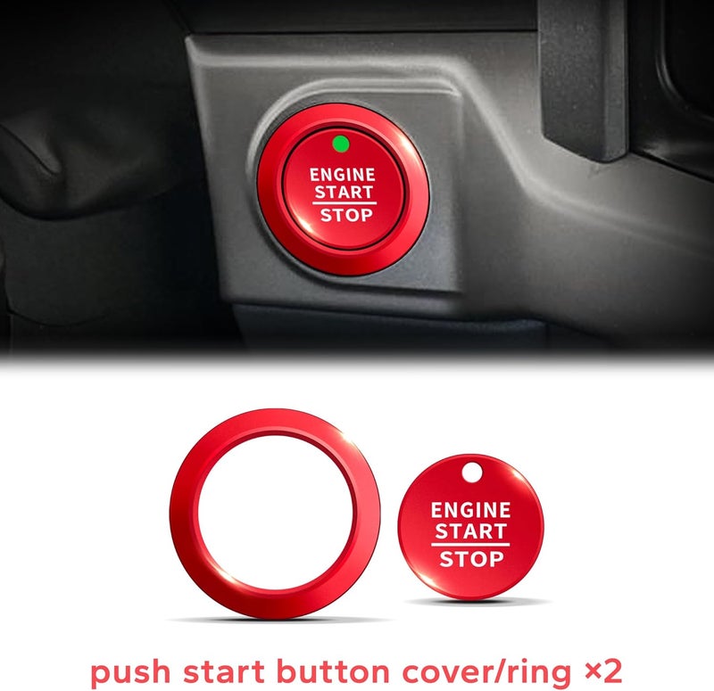 Polodunn for Ford F150 Accessories 2021-2025 2026 & Super Duty F250 F350 F450 2023-2026, 9pcs Aluminum Alloy Knob Cover Trim Set - Push Start, A/C, Volume, Headlight, Trailer & Drive Mode (Red) - Image 4